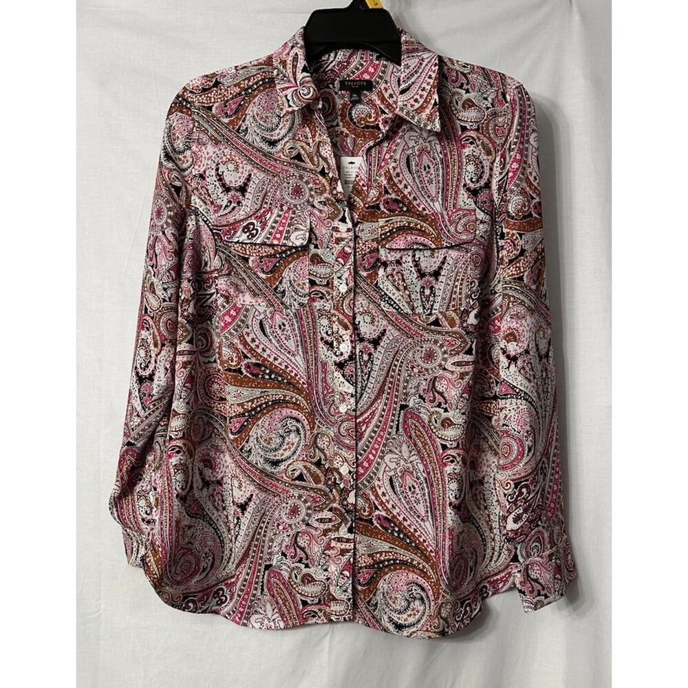 NWT Talbots Womens Long Sleeve Paisley Button Front Shirt Top Blouse M Petite - Picture 1 of 14